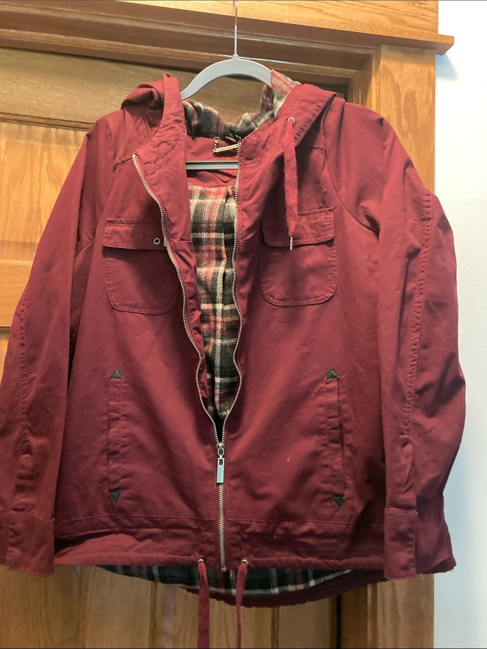 Jou Jou Womens’s Hooded Field Jacket in Burgundy